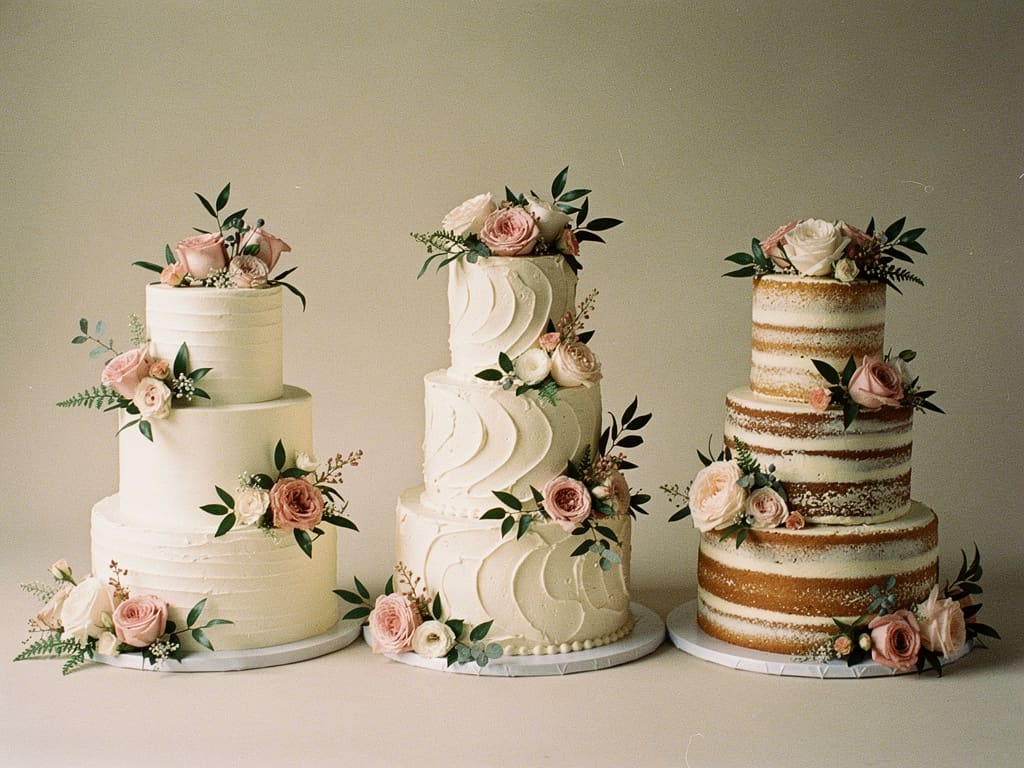 Selezione di torte nuziali con finiture diverse